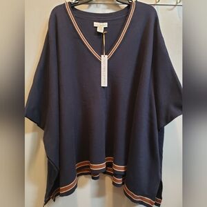 House of Harlow 1960 NWT One Size Navy Blue with Trim Pullover Poncho